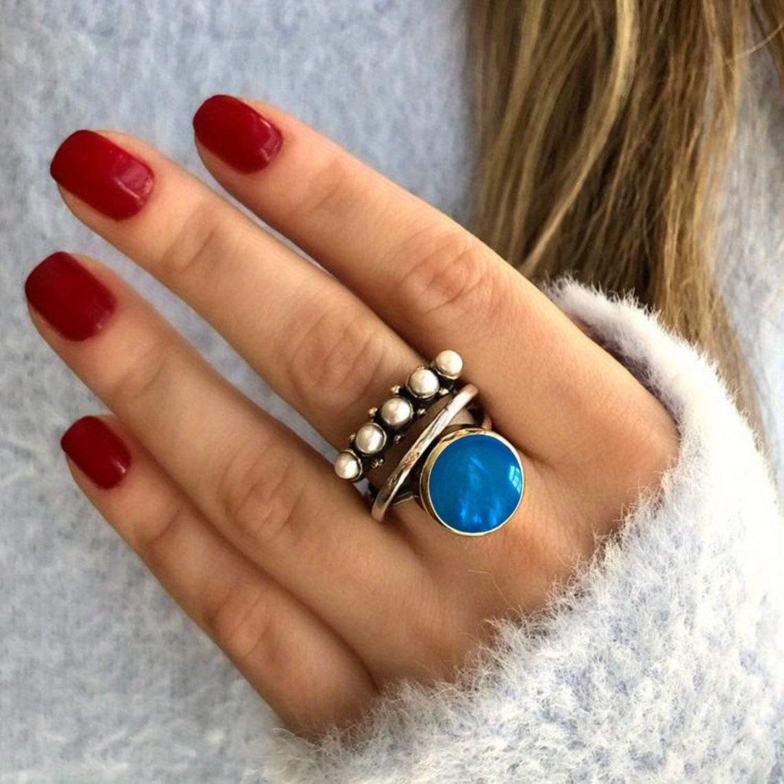 Alloy Three-Layered Open Ring - Trendsi - Flyclothing LLC