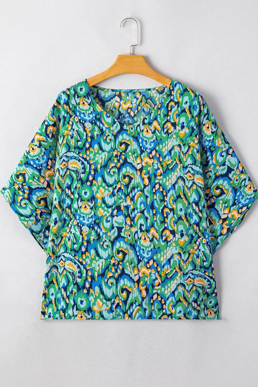 Abstract Print V Neck Half Sleeve Loose Fit Blouse - Trendsi - Flyclothing LLC