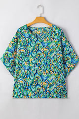 Abstract Print V Neck Half Sleeve Loose Fit Blouse - Trendsi - Flyclothing LLC