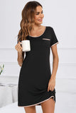 Contrast Trim Pocketed Round Neck Lounge Dress - Trendsi
