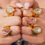 18K Gold-Plated Teardrop Zircon Ring - Trendsi - Flyclothing LLC