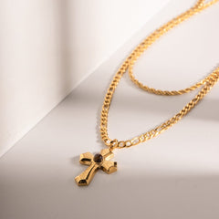 18K Gold-Plated Double Layered Cross Necklace - Trendsi