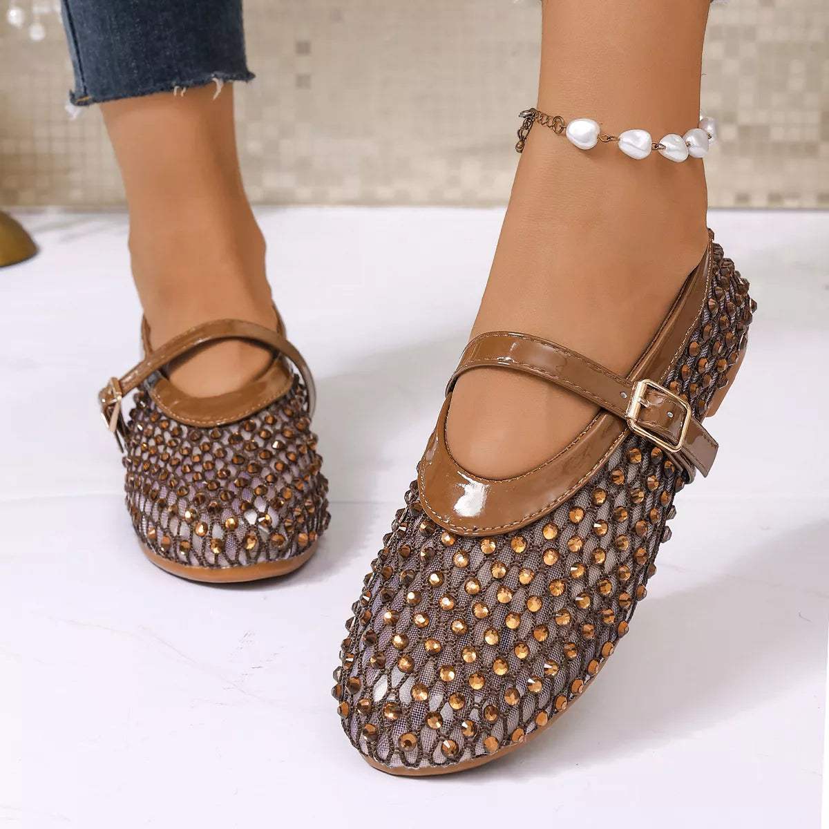 Sparkling Mesh Mary Jane Sneakers - Trendsi - Flyclothing LLC
