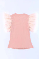 Ruffled Round Neck Cap Sleeve Blouse - Trendsi - Flyclothing LLC