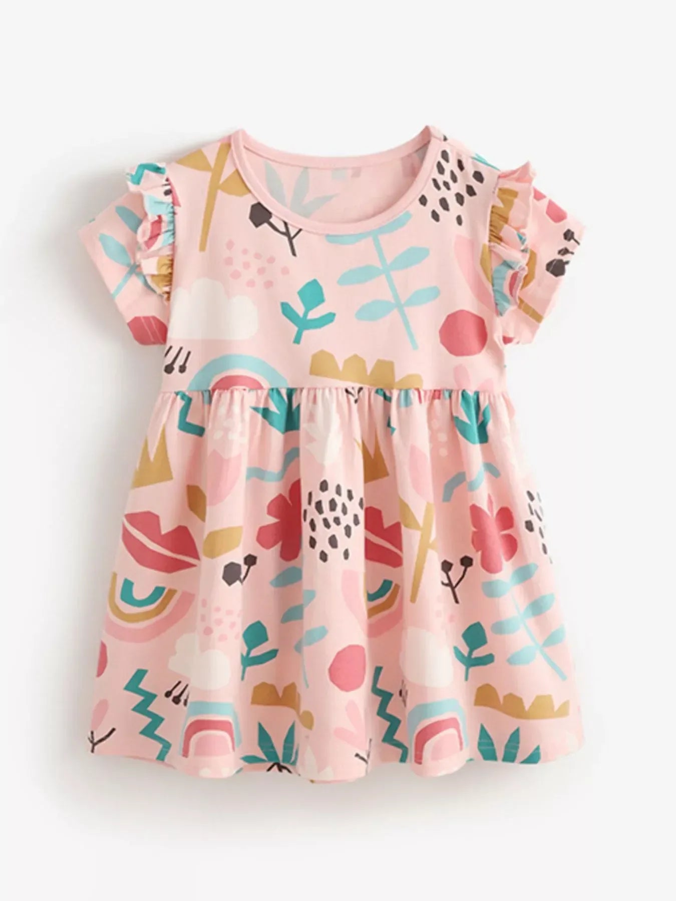 Children's Printed Ruffle Short Sleeve Casual Dress - Trendsi - Flyclothing LLC