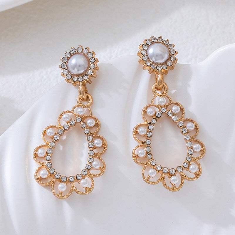 New Arrival Fashion Rhinestone Inlaid Circle Drop Earrings, Premium Unique Pearl Ear Jewelry, Geometric Stud Earrings For Women Daily Wear - My Store - Flyclothing LLC