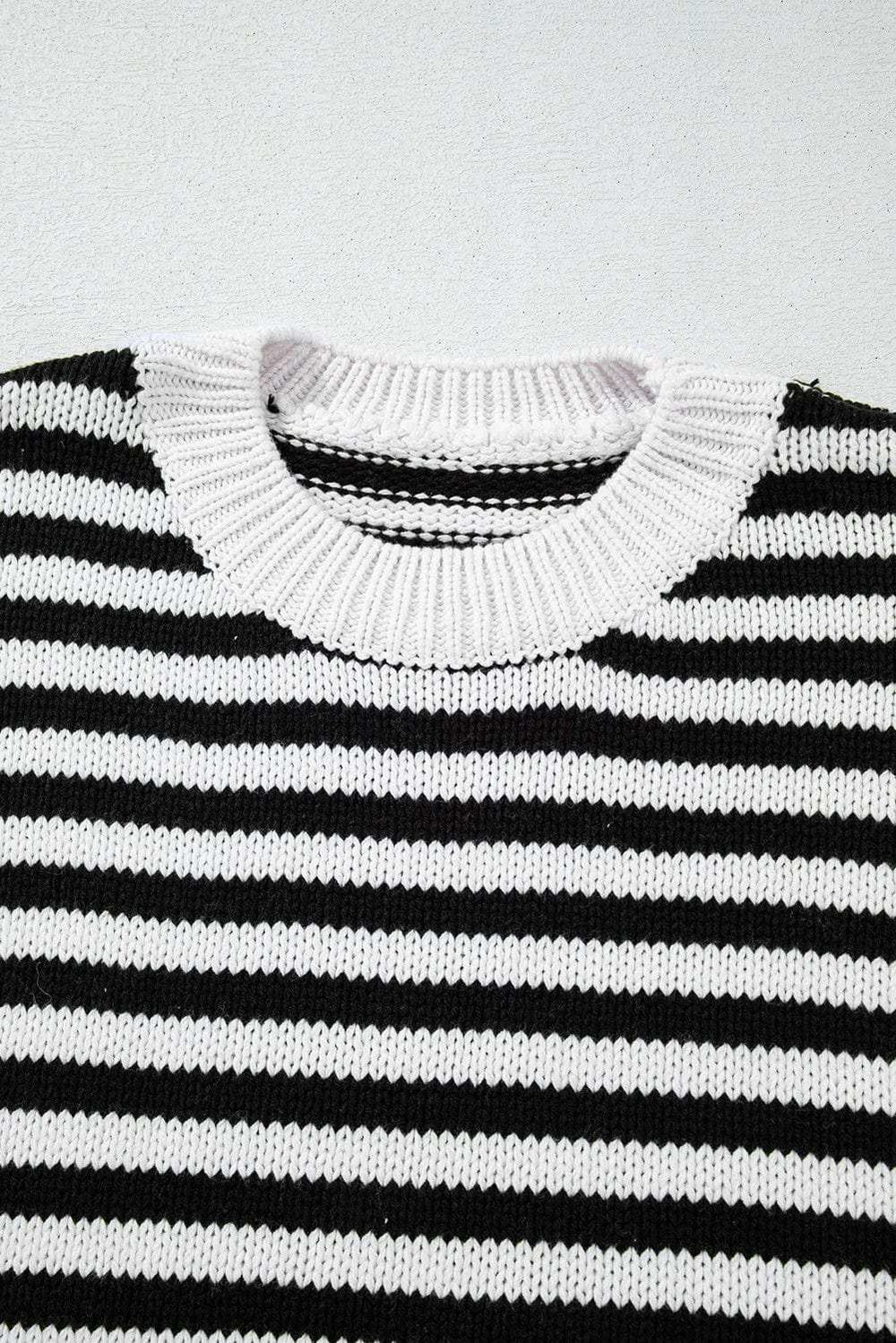 Striped Round Neck Long Sleeve Sweater - Trendsi - Flyclothing LLC
