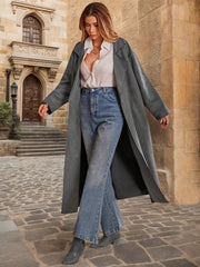 Tie Waist Long Sleeve Coat - Trendsi