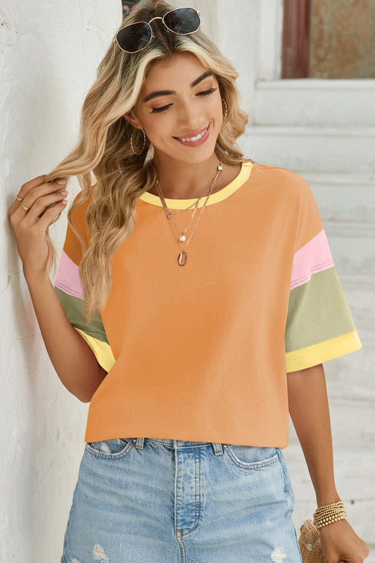 Lovelet Color Block Round Neck Half Sleeve T-Shirt - Trendsi