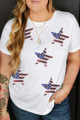 Plus Size Sequin Star Round Neck Short Sleeve T-Shirt - Trendsi - Flyclothing LLC