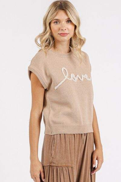 Mittoshop Contrast Letter Round Neck Cap Sleeve Knit Top - Trendsi - Flyclothing LLC