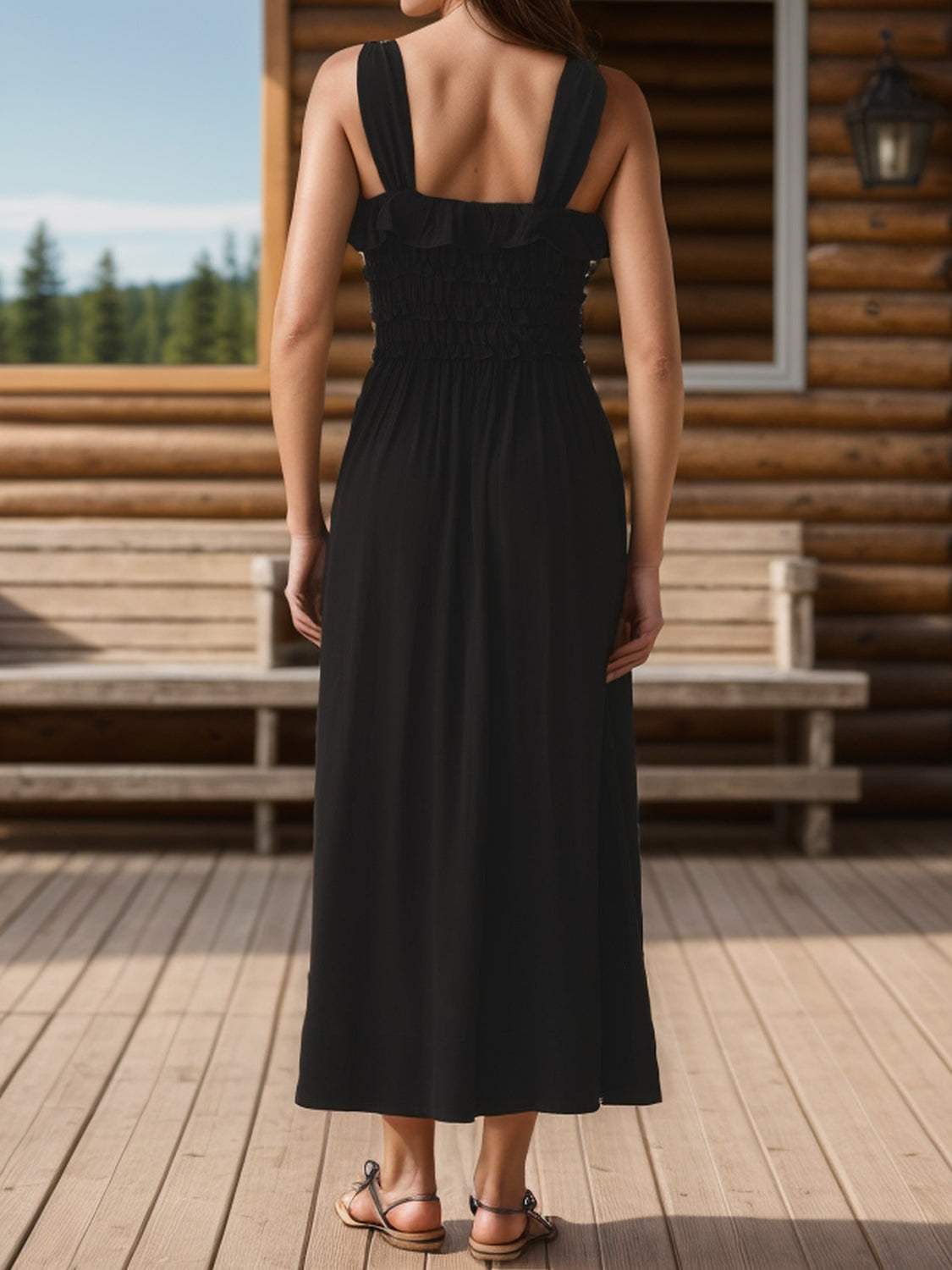 Frill Square Neck Wide Strap Dress - Trendsi - Flyclothing LLC
