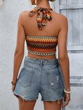 Geometric Halter Neck Cropped Tank - Trendsi