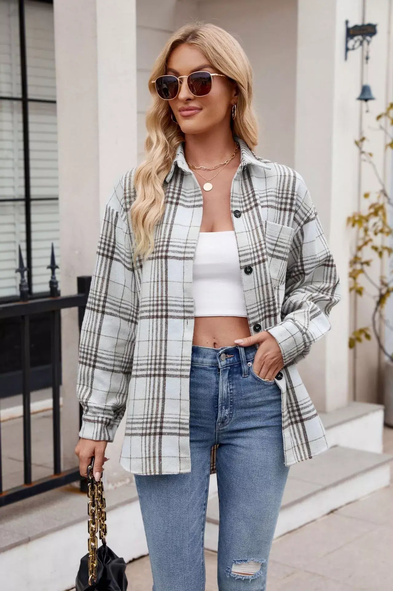 Casual Plaid Long Sleeve Shirt - Trendsi - Flyclothing LLC