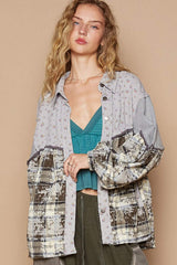 POL Balloon Sleeve Floral Color Block Plaid Shirt - Trendsi - Flyclothing LLC