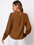 Ruched Mock Neck Long Sleeve Blouse - Trendsi