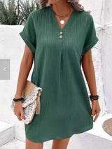 Full Size Casual V-Neck Short Sleeve Dress Plus Size - Trendsi - Flyclothing LLC