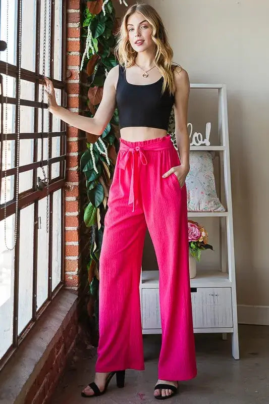 Heimish Full Size Front Tie Pants with Paperbag Waistband Plus Size - Trendsi - Flyclothing LLC