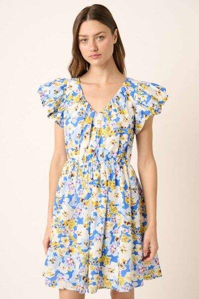Mittoshop Floral V-Neck Cap Sleeve Mini Dress - Trendsi - Flyclothing LLC