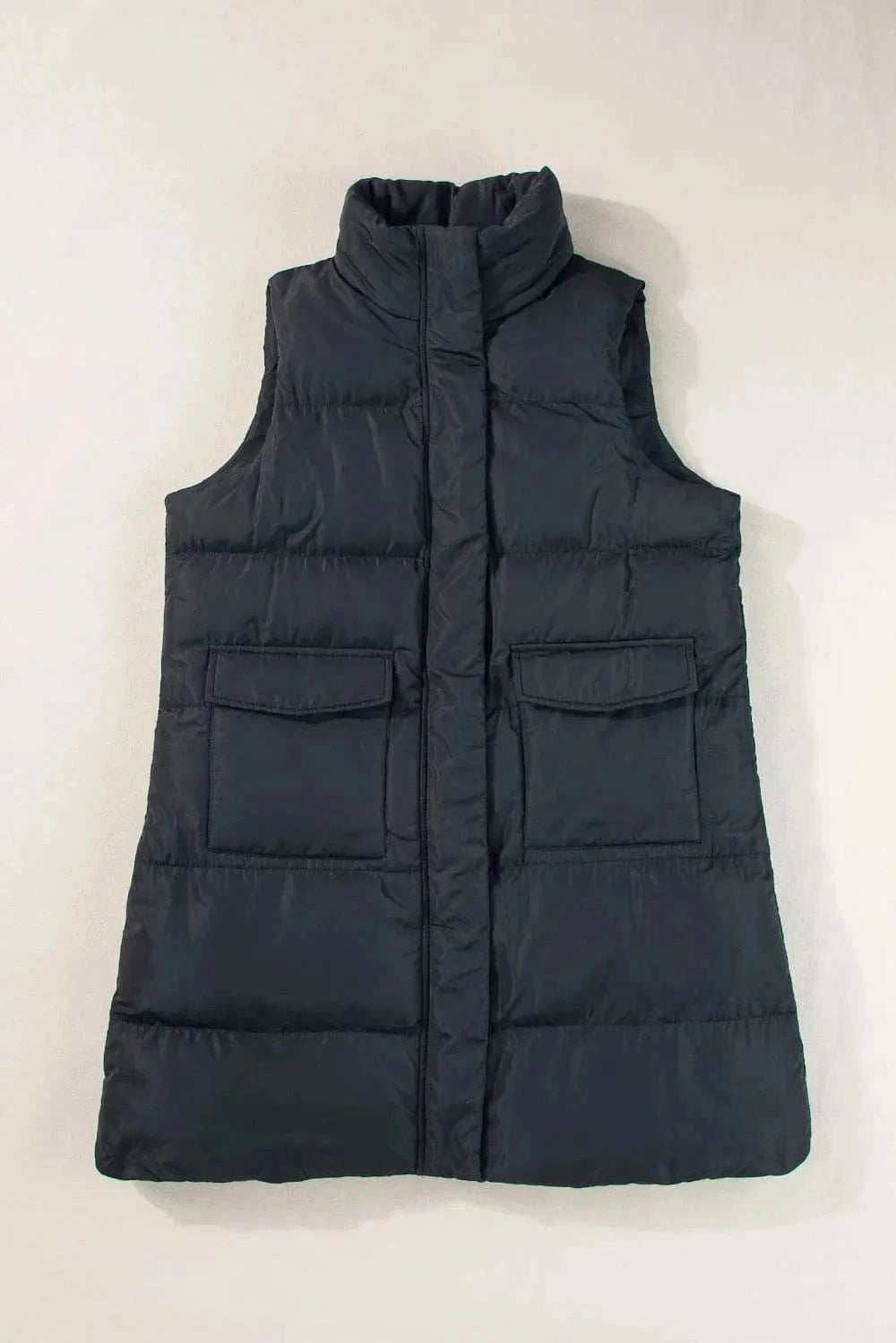Pocketed Zip Up Vest Coat - Trendsi - Flyclothing LLC