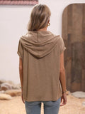 Half Button Hooded Short Sleeve Blouse - Trendsi