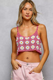 POL Floral Pattern Crochet Cropped Cami with Scalloped Edge - Trendsi - Flyclothing LLC