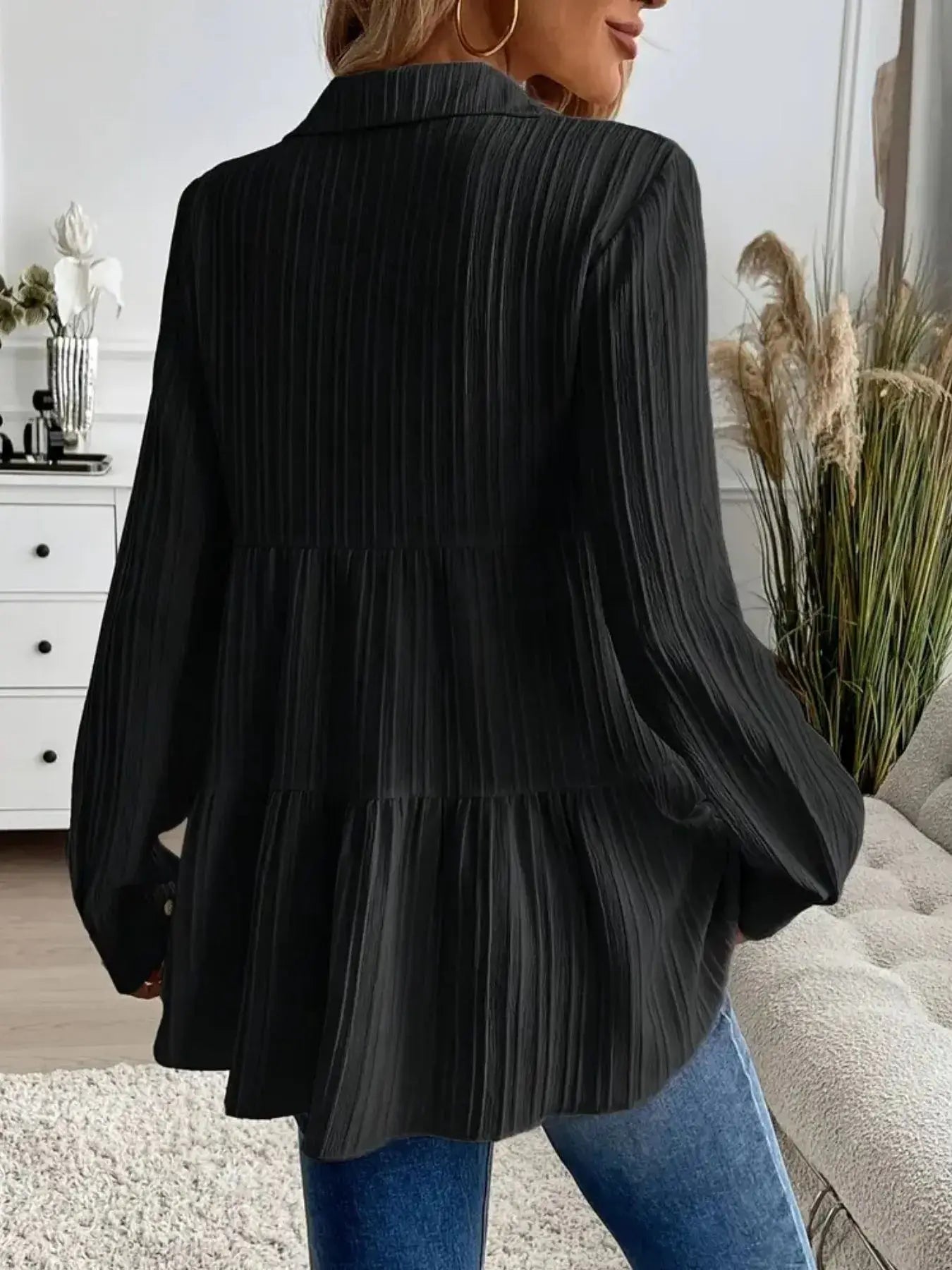 Striped Button-Down Tiered Shirt - Trendsi - Flyclothing LLC