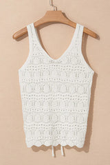 Hollowed Knit V Neck Drawstring Sweater Vest - Trendsi - Flyclothing LLC