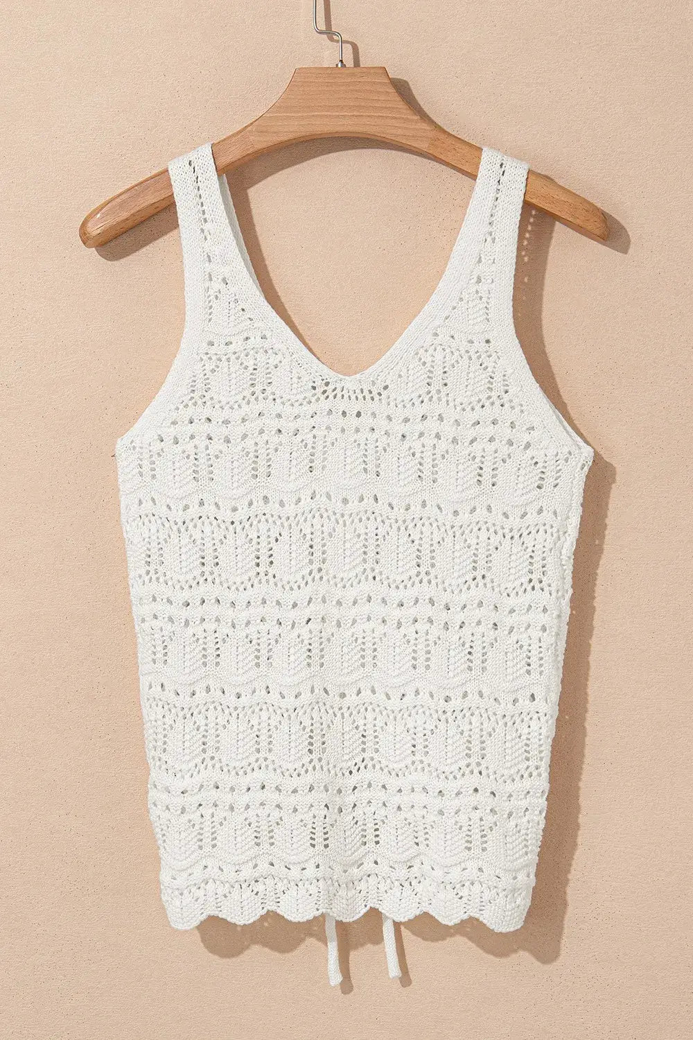 Hollowed Knit V Neck Drawstring Sweater Vest - Trendsi - Flyclothing LLC