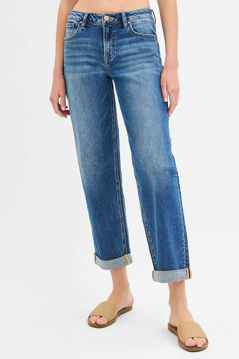 RISEN Full Size Mid Rise Boyfriend Roll Up Jeans Plus Size - Trendsi - Flyclothing LLC