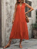 Decorative Button Notched Sleeveless Dress - Trendsi - Flyclothing LLC