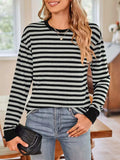 Striped Round Neck Long Sleeve T-Shirt - Trendsi - Flyclothing LLC