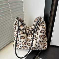 Leopard Furry Shoulder Bag - Trendsi