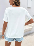 Contrast V-Neck Short Sleeve Top - Trendsi