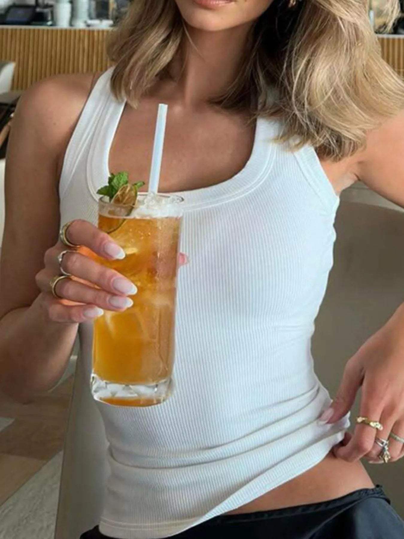 Ribbed Square Neck Tank Top - Trendsi - Flyclothing LLC