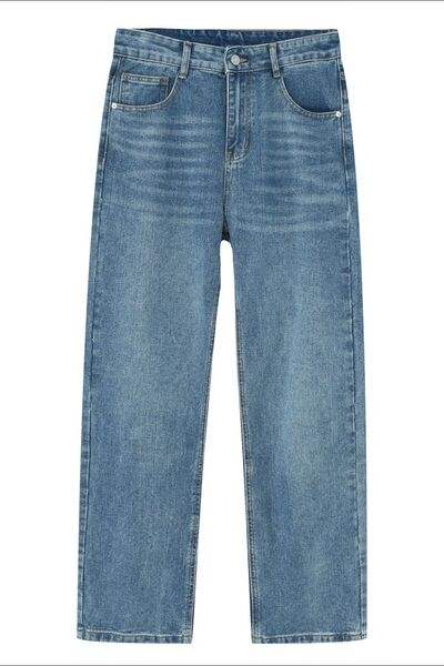 Straight Leg Jeans with Pockets - Trendsi - Flyclothing LLC