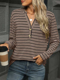 Striped Henley T-Shirt with Button Detail - Trendsi - Flyclothing LLC