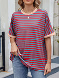 Striped Round Neck Half Sleeve T-Shirt - Trendsi - Flyclothing LLC