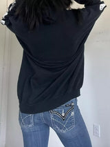 Drawstring Skeleton Long Sleeve Hoodie - Trendsi - Flyclothing LLC