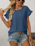 Mandy Eyelet Round Neck Short Sleeve Top - Trendsi - Flyclothing LLC