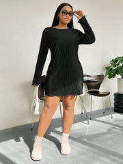 Honey Plus Size Lettuce Hem Round Neck Long Sleeve Dress - Trendsi