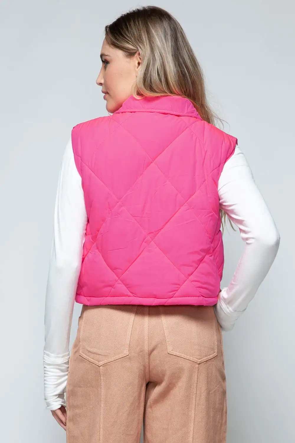 Snobbish Snap Down Quilted Crop Vest - Trendsi - Flyclothing LLC