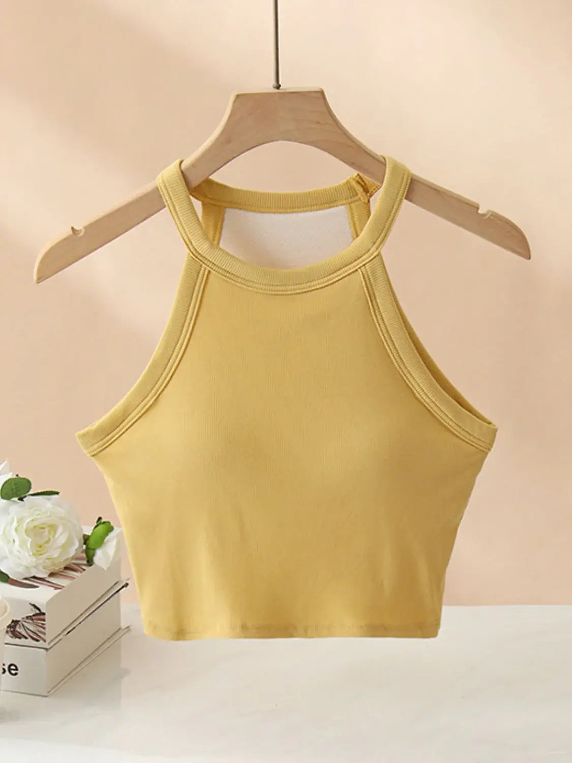 Ribbed Grecian Neck Cropped Tank with Chest Pads - Trendsi - Flyclothing LLC