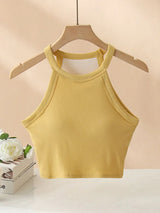 Ribbed Grecian Neck Cropped Tank with Chest Pads - Trendsi - Flyclothing LLC