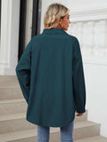 Collared Neck Long Sleeve Dropped Shoulder Shirt - Trendsi - Flyclothing LLC