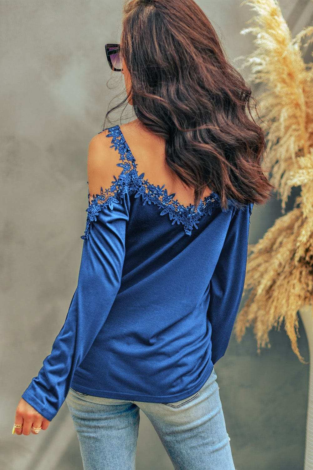 Lace Detail Cold Shoulder Long Sleeve T-Shirt - Trendsi - Flyclothing LLC