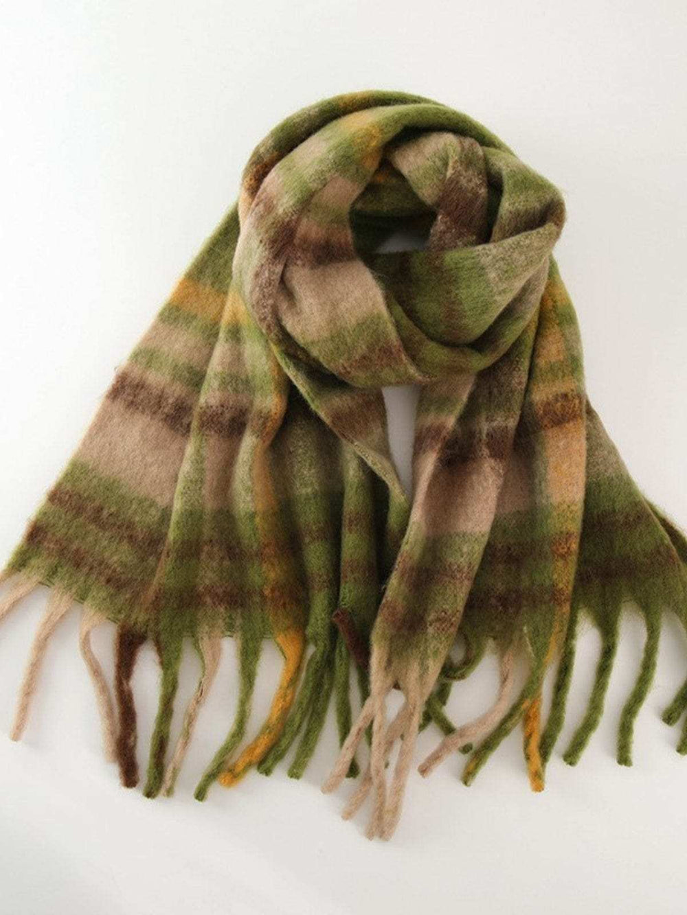 Fringe Plaid Polyester Scarf - Trendsi - Flyclothing LLC