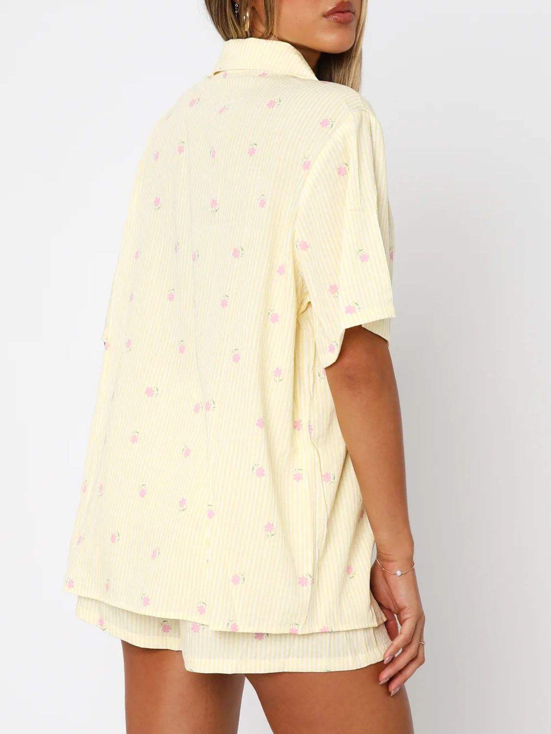 Valentine's Day Printed Collared Neck Short Sleeve Top and Shorts Set - Trendsi - Flyclothing LLC