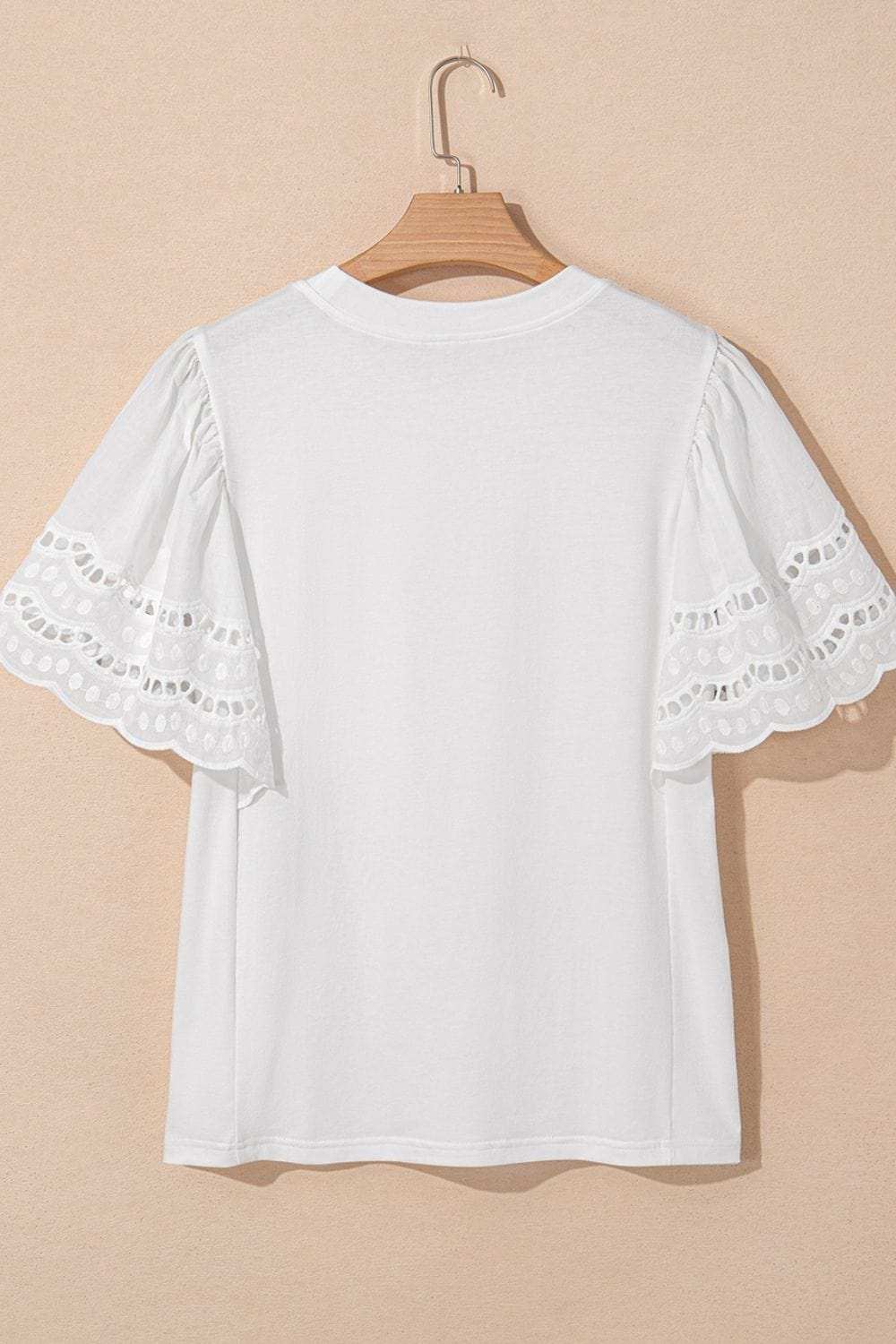 Hollow Out Embroidered Short Sleeve Round Neck Top - Trendsi - Flyclothing LLC