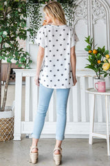Heimish Full Size Star Print Short Sleeve V-Neck Waffle Knit T-Shirt - Trendsi - Flyclothing LLC